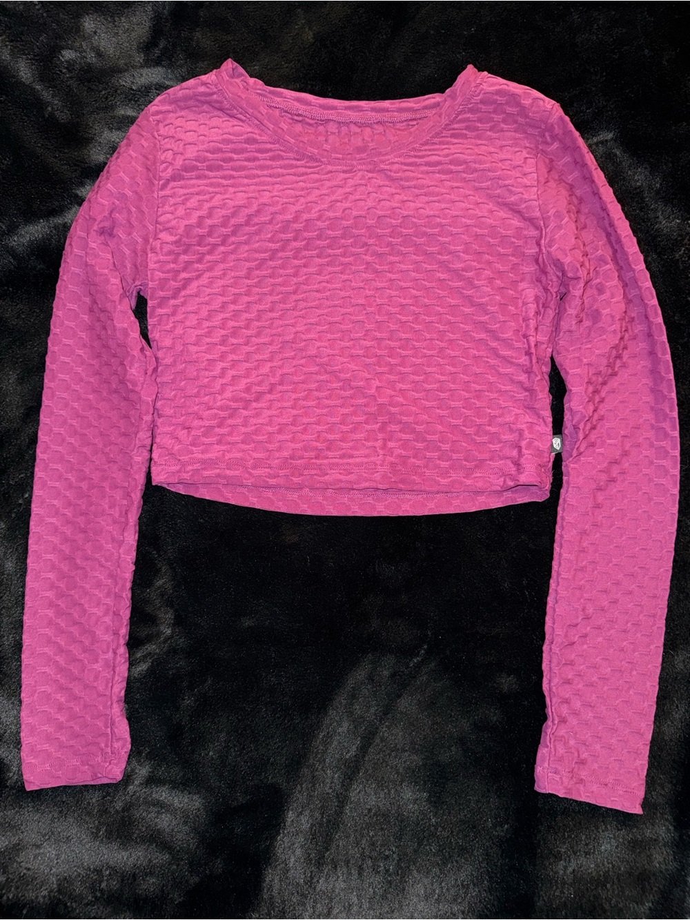 Born Primitive Textured Cropped Long Sleeve Top - Magenta Pink